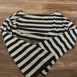 gray and black stripped cropped sweater